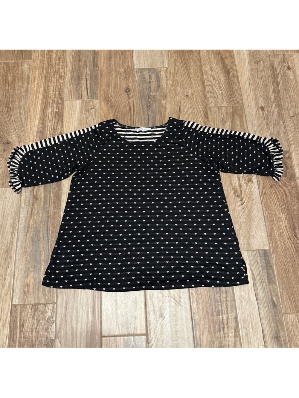 Rose + Olive Hearts with Stripe Ruffle Top